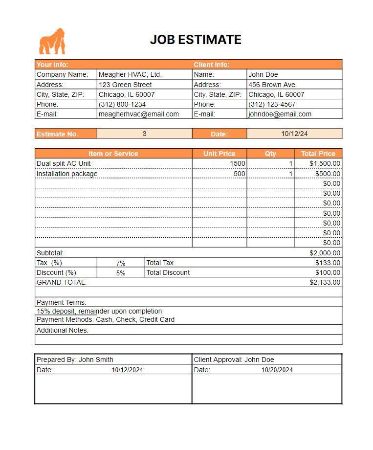 job estimate template